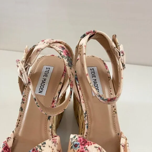 Steve Madden Women's Pink Floral Poloma Espadrille Platform Wedge Sandals Sz 8.5 - Picture 7 of 9
